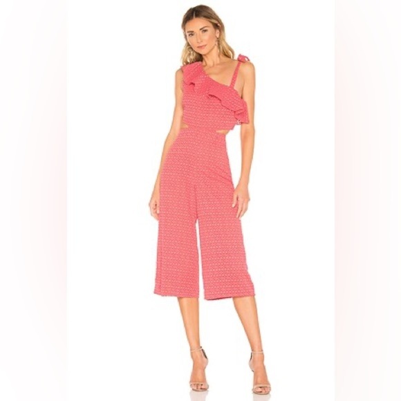 Tularosa x Revolve Belle Jumpsuit in Coral Pink One Shoulder Wide Leg Medium - Picture 1 of 7